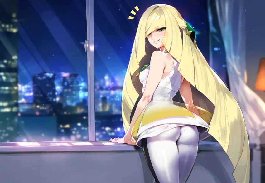 ai_generated artist_request blonde_hair green_eyes labelle lusamine_(pokemon) milf pokemon