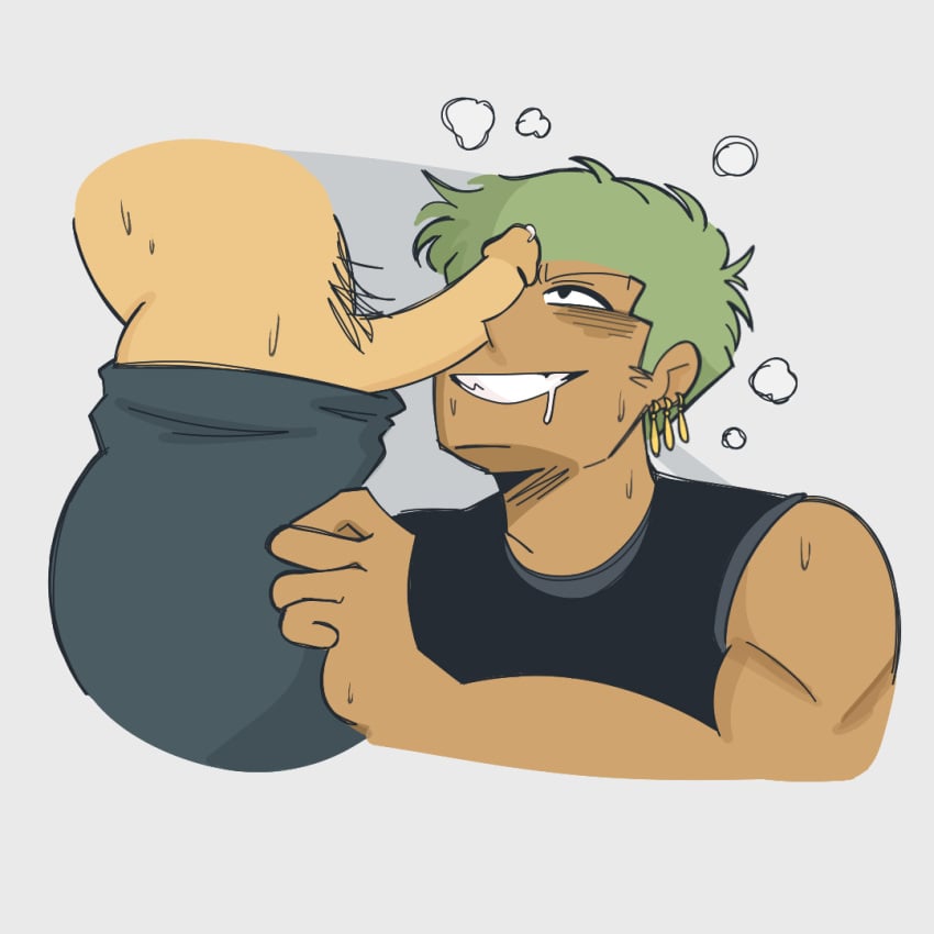 blush clothing dee_dar dick_on_face eager ear_piercing isgoodstuff male male_only one_piece roronoa_zoro yaoi