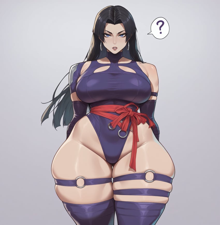 ai_generated bare_thighs black_hair gigantic_breasts huge_breasts huge_thighs light-skinned_female light_skin long_hair looking_at_viewer marvel marvel_comics marvel_rivals massive_breasts psylocke psylocke_(marvel_rivals) purple_eyes smogai solo_female squatting sweat sweatdrop thick_body thick_female thick_thighs thighs thighs_bigger_than_head vengeance_psylocke voluptuous voluptuous_female x-men