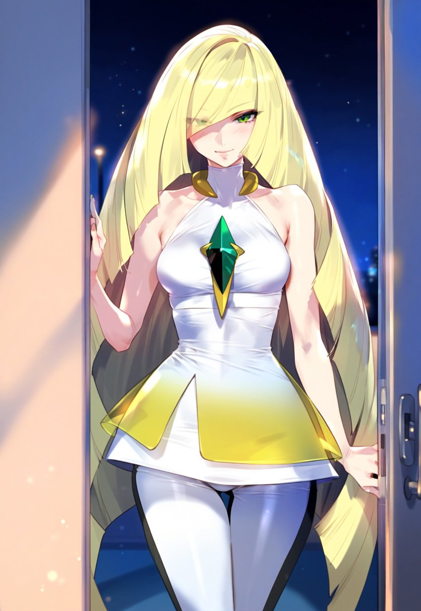 ai_generated artist_request blonde_hair green_eyes labelle lusamine_(pokemon) milf pokemon