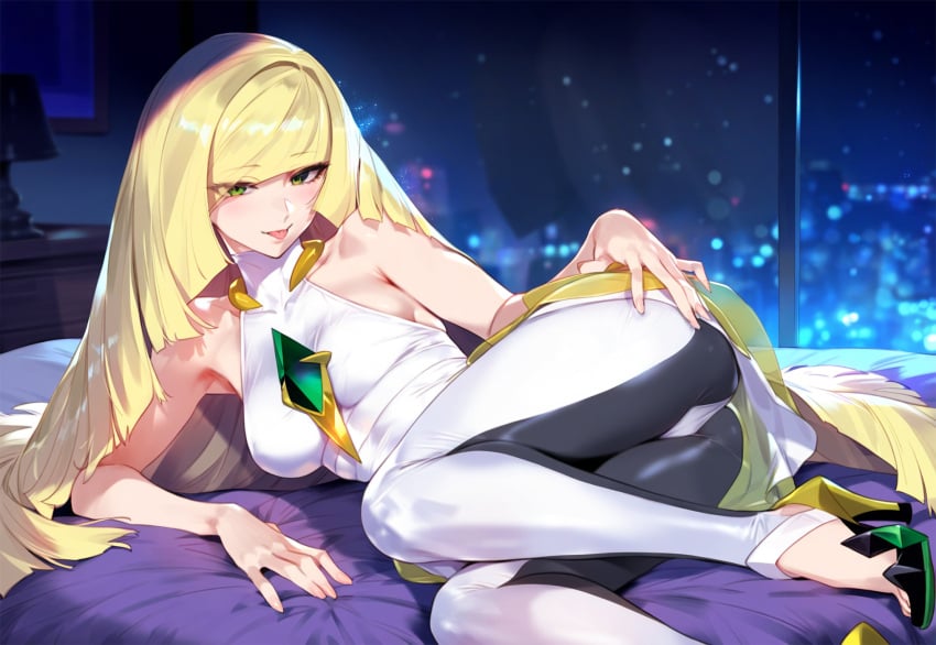 ai_generated artist_request blonde_hair green_eyes labelle lusamine_(pokemon) milf pokemon