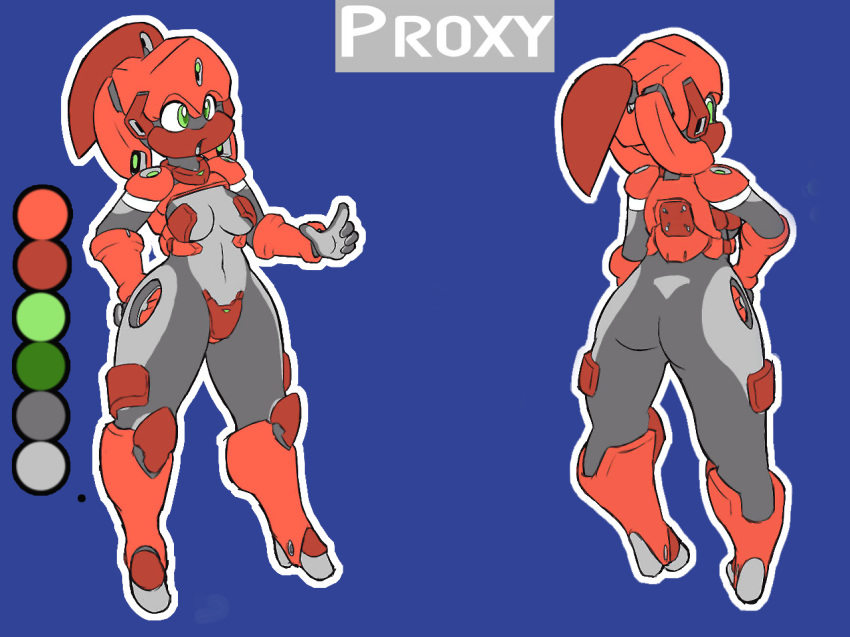 1girls 3ds cyborg female female_only green_eyes model_sheet no_humans pizzacat proxy_(character) revealing_clothes simple_background solo