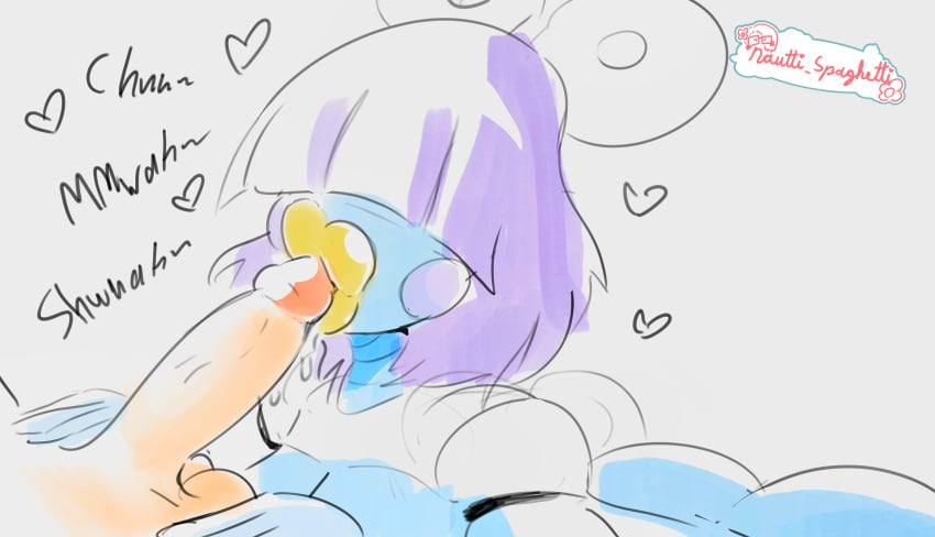 artist_logo big_breasts big_lips cock hair_over_eyes huge_breasts kissing_penis lips lipstick mechanical miss_fucktoy(nautti_spaghetti) nautti_spaghetti oc original_character purple_hair robot robot_girl robot_humanoid sex_robot yellow_lipstick