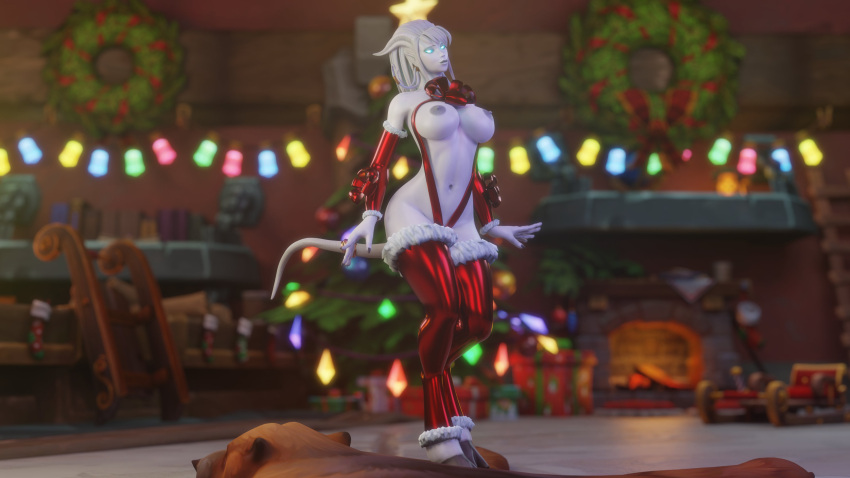 3d big_breasts blizzard_entertainment christmas draenei elly_(draenei) female_only horns morilymory nude original_character pinup pussy solo thick_thighs thighhighs voluptuous voluptuous_female warcraft white_hair white_skin wide_hips winter_veil world_of_warcraft