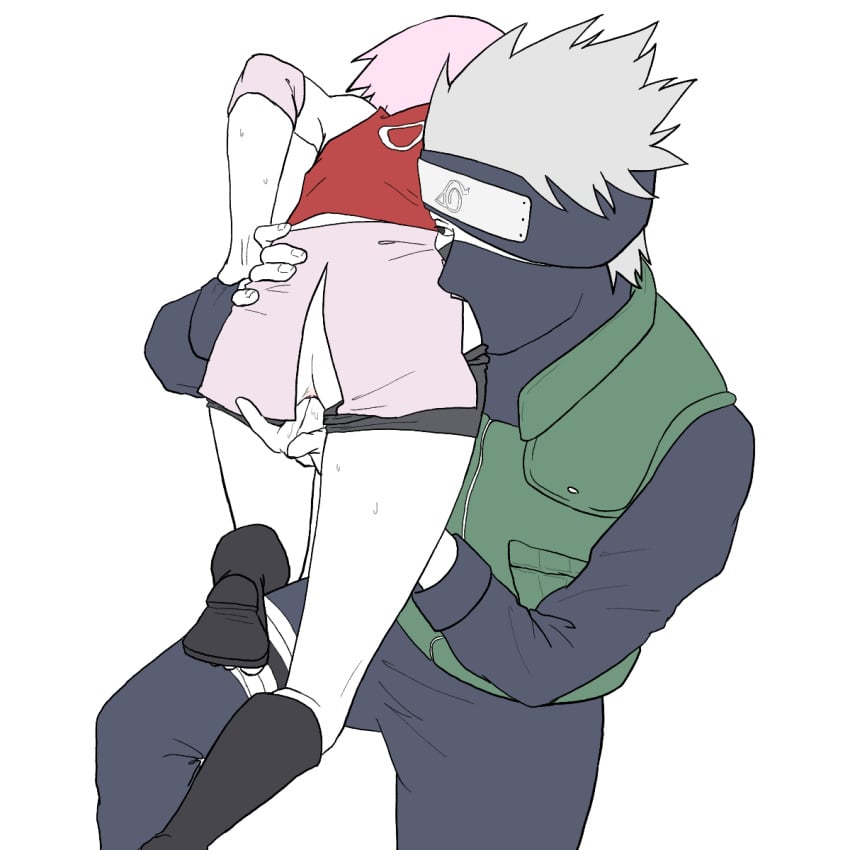 1boy 1girls adult_and_teenager age_difference carrying carrying_another carrying_over_shoulder carrying_partner clothed_sex covered_mouth elbow_pads female finger_fuck fingering fingering_partner fingering_pussy gloves grey_hair hatake_kakashi hi_res kunoichi long_hair male male/female mask naruto naruto_(series) naruto_shippuden ninja older_male older_man_and_teenage_girl pants petite plain_background sakura_haruno shirt short_hair shorts shorts_down simple_background skirt spiky_hair straight vaginal_sex wet wet_pussy white_background white_skin younger_female