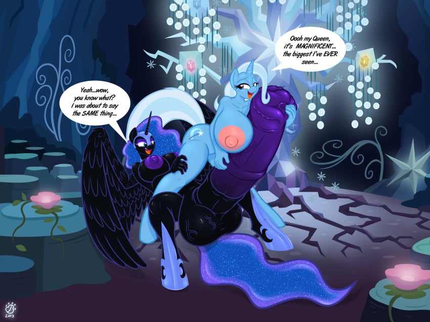 2014 alicorn alternate_version_available animal_genitalia anjuneko anthro anthrofied badgerben balls big_balls big_breasts black_fur blue_eyes blue_fur blue_hair breasts cutie_mark dark_persona dialog dickgirl english_text equine female friendship_is_magic fur furry futa_on_female futa_with_female futanari hair hasbro hi_res high_resolution highres horn horse horsecock huge_breasts hyper hyper_balls hyper_breasts hyper_penis intersex mammal my_little_pony nightmare_moon_(mlp) nipples open_mouth penis pony princess_luna_(mlp) purple_eyes text thighs trixie_(mlp) two_tone_hair unicorn wings