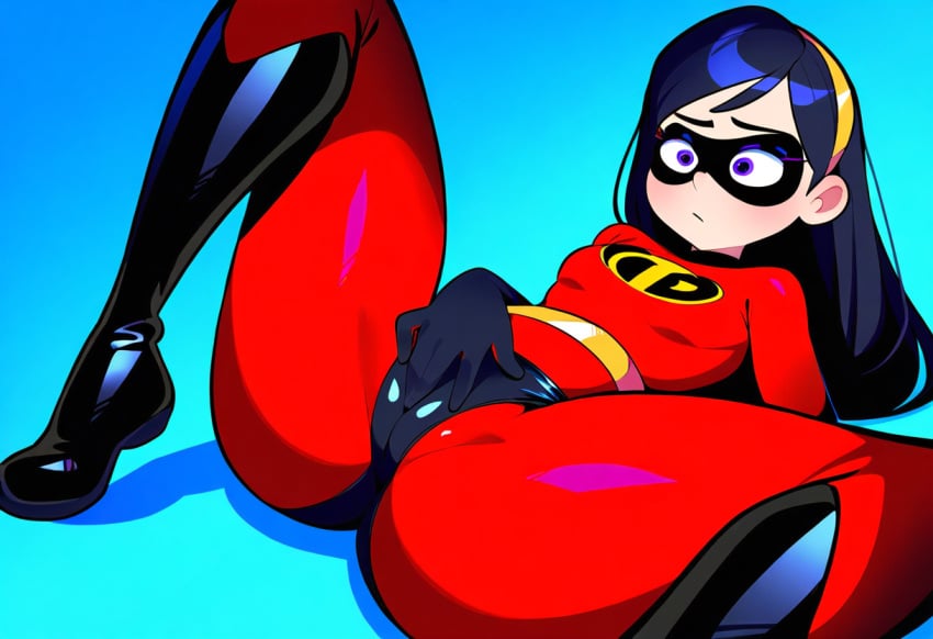 ai_generated cameltoe fingering fingering_through_clothes masturbation the_incredibles violet_parr