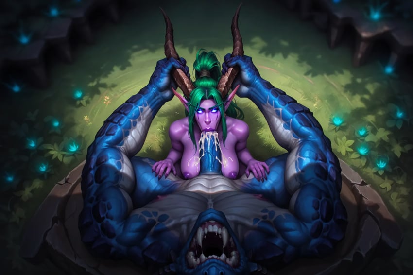 ai_generated blowjob drakonid grabbing horns world_of_warcraft ysera