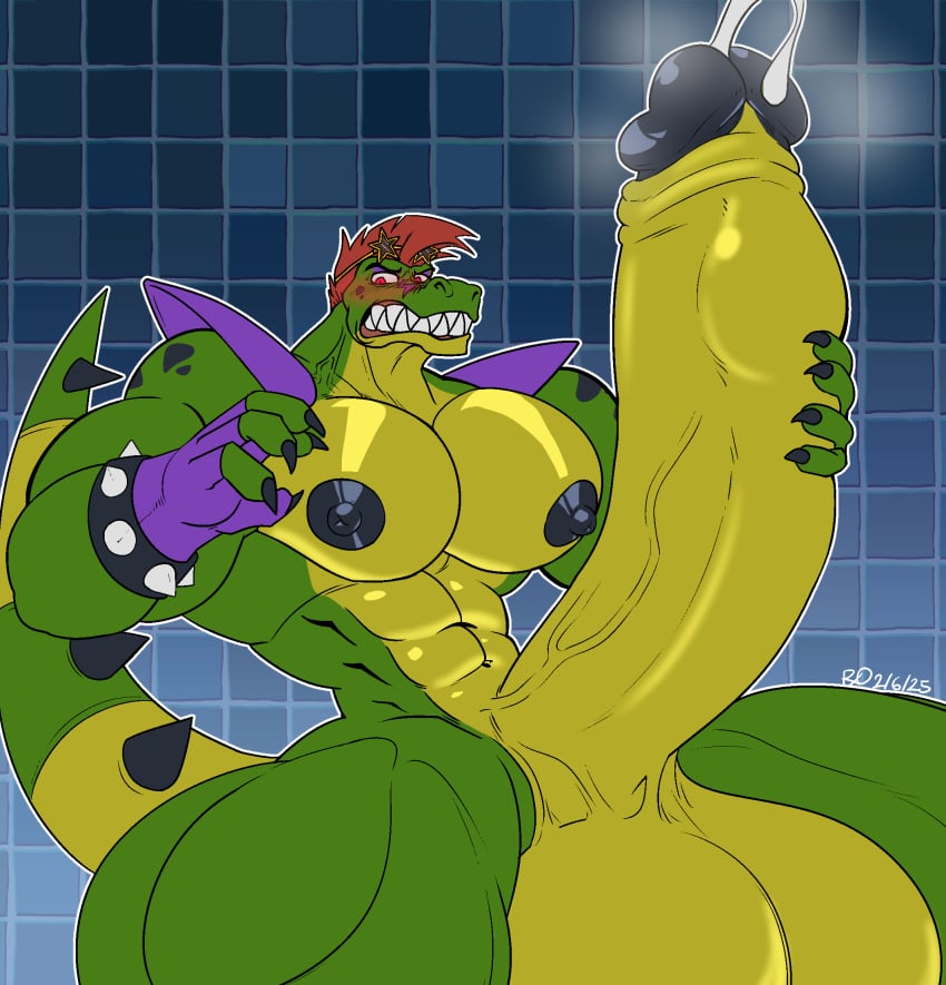 blush blushing_at_viewer bodybuilder cum fnaf furry hyper hyper_balls hyper_cock hyper_genitalia hyper_penis hyper_testicles looking_at_viewer male male_only masturbation montgomery_gator_(fnaf) muscles muscular muscular_arms muscular_male muscular_thighs precum rxq stroking_cock stroking_penis