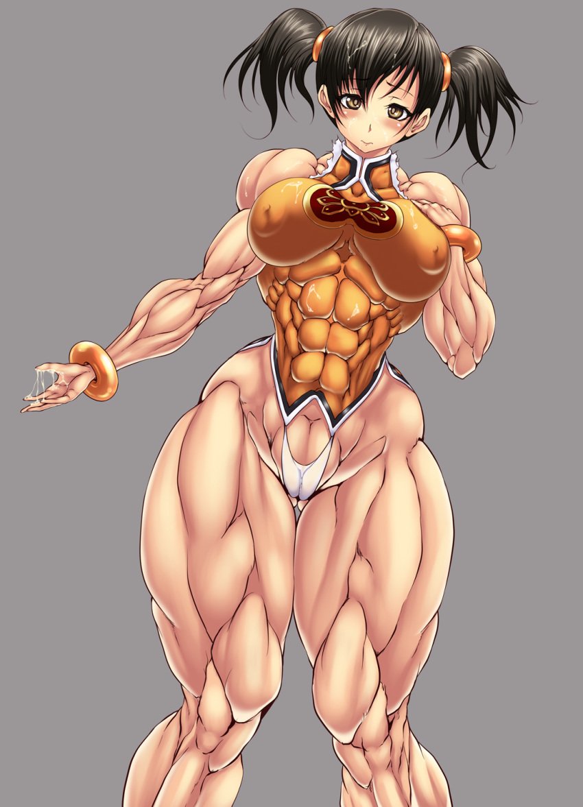 abs breasts brown_eyes brown_hair extreme_muscles highres ling_xiaoyu muscle muscular_female purukogi_(plasma_beach) tekken thunder_thighs