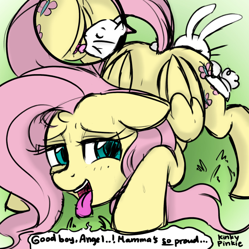 angel_(mlp) ass blush cunnilingus cutie_mark dialog duo english_text equine female feral fluttershy_(mlp) friendship_is_magic fur hair horn horse interspecies kinkypinkie lagomorph long_hair male mammal monochrome my_little_pony nude open_mouth oral oral_sex pegasus plain_background pony pussy rabbit sex straight text tongue tongue_out vaginal_penetration wings