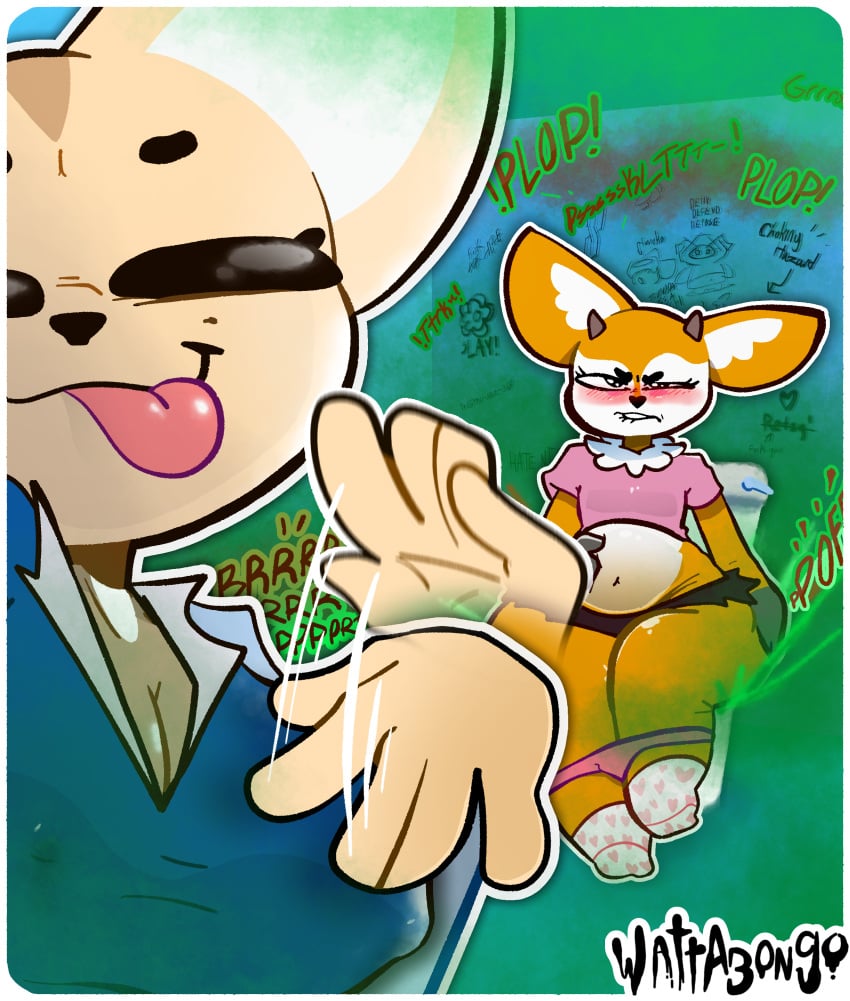 aggretsuko fart fart_fetish fenneko implied_scat on_toilet plop toilet tsunoda wattabongo