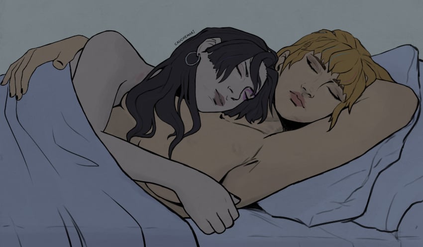 bed blanket cauchemariart closed_eyes embrace female_only hand_over_breast head_on_neck in_bed magik_(illyana_rasputin) magik_(marvel_rivals) marvel_rivals psylocke psylocke_(marvel_rivals) sleeping yuri