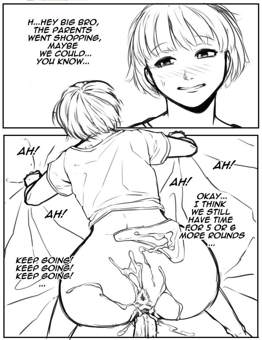 anus anus_peek big_ass cum cum_in_pussy cum_inside cum_on_ass cum_on_body cum_on_panties excessive_cum huge_ass incest large_ass manga_page monochrome morelo sisters sketch text