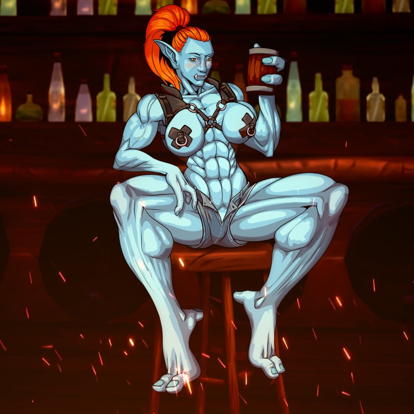 (warcraft) big blue_body blue_skin female humanoid juls k3m35 muscular muscular_female nipples orange_hair solo solo_female tentacle troll troll_female void_corruption_(warcraft) wahafagart warcraft world_of_warcraft