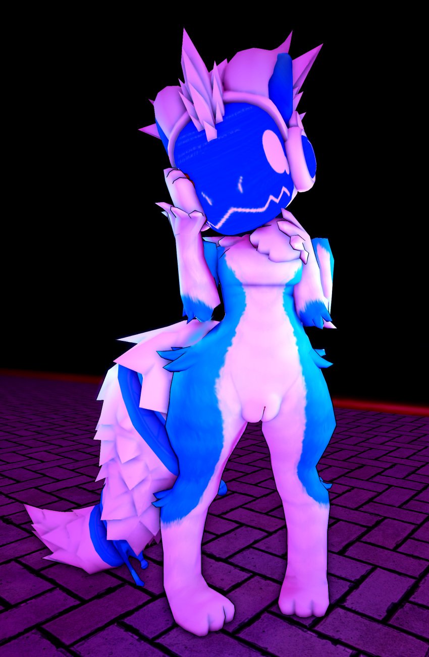 1girls 3d cyan_fur female female_focus female_only furry furry_ears furry_female furry_only furry_tail proto_girl_(tpaktop) protogen protogen_visor pussy roblox roblox_rthro roblox_studio solo solo_female solo_focus standing tpaktop white_fur