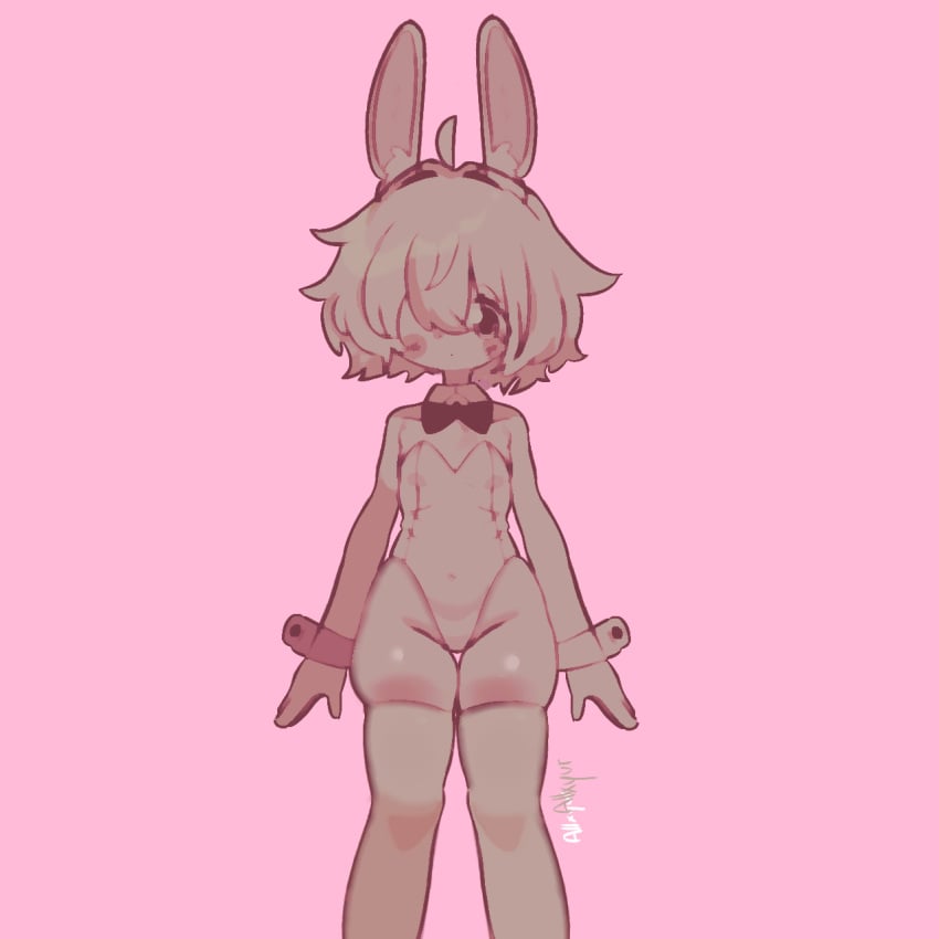 blush bracelet bunny_ears bunnysuit chibi chibi_style femboy feminine_male inspired male_only no_sex no_visible_genitalia oc original_character pink_background pout self_upload simple_background wholesome