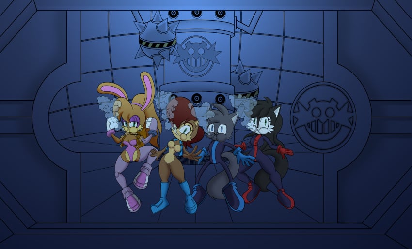 1boy 3girls archie_comics bunnie_rabbot commission feline female fox hershey_the_cat male mobian_monster multiple_characters original_character rabbit sally_acorn sonic_(series) sonic_the_hedgehog_(archie) sonic_the_hedgehog_(comics) sonic_the_hedgehog_(series) underwater