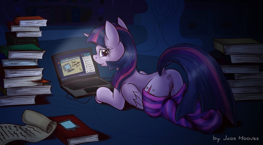 2014 alicorn anus ass book computer equine female friendship_is_magic fur hair horn inside jcoshooves looking_at_viewer mammal my_little_pony purple_eyes purple_fur purple_hair pussy socks solo striped_socks twilight_sparkle_(mlp) wings