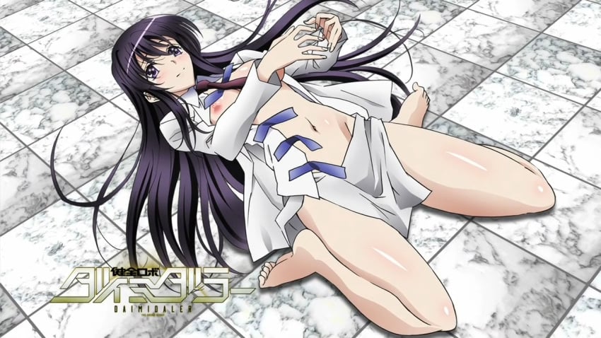 barefoot black_hair blush breasts feet first_porn_of_franchise kenzen_robo_daimidaler legs long_hair navel screencap shiny_skin sonan_kyouko toes