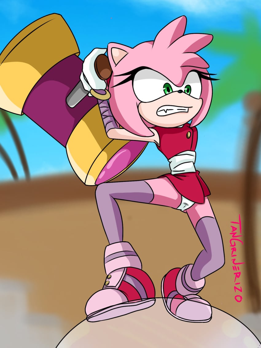 amy_rose amy_rose_(boom) pink_body sonic_(series) sonic_boom tangrinerizo thigh-high upskirt upskirt_view white_panties