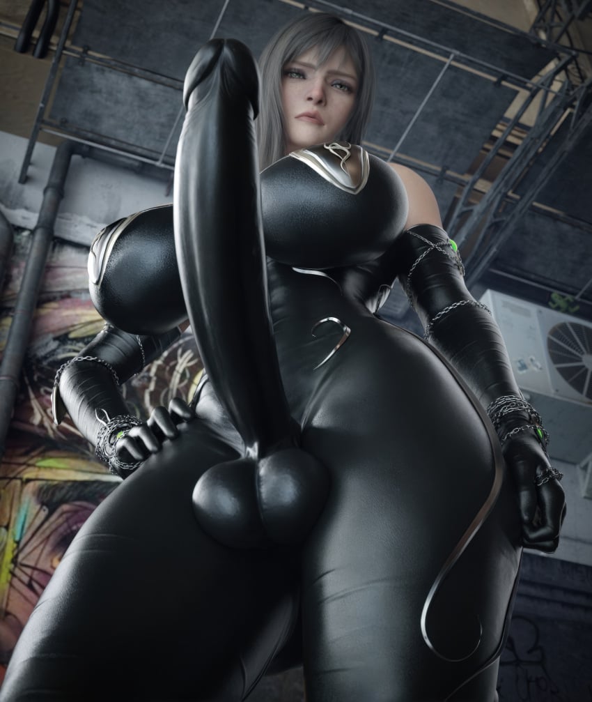 1futa 3d 3d_(artwork) aranea_highwind big_balls big_breasts big_penis black_hair bodysuit erect_penis erection final_fantasy final_fantasy_ final_fantasy_xv futa_only futanari light-skinned_futanari long_hair solo stevencarson