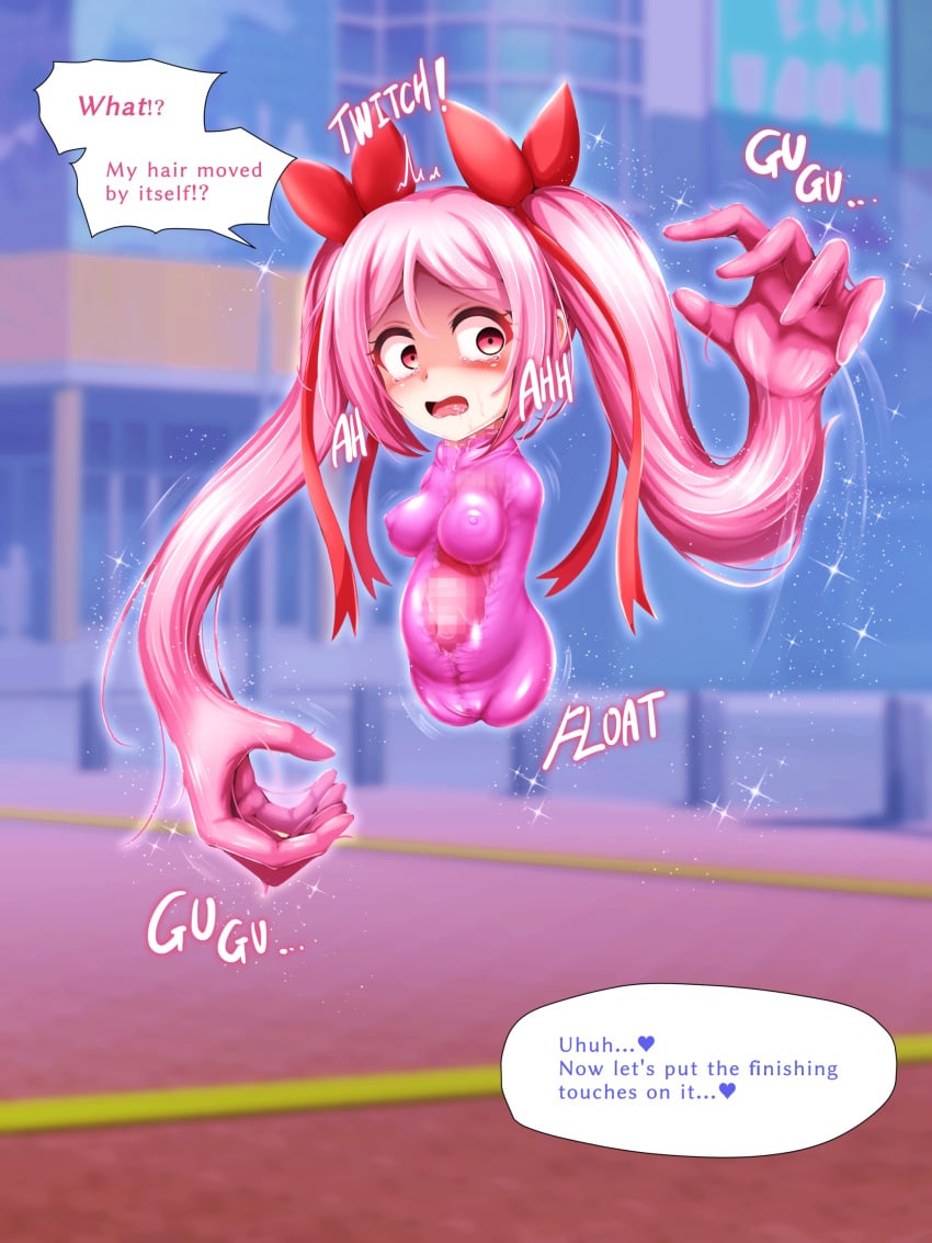 censored english_text hair_arms monme monophallia mosaic_censor onahole onahole_transformation original original_character penis penis_neck penis_transformation pink_hair pussy pussy_neck speech_bubble twintails unusual_genitalia_placement unusual_penis_placement unusual_pussy_placement what