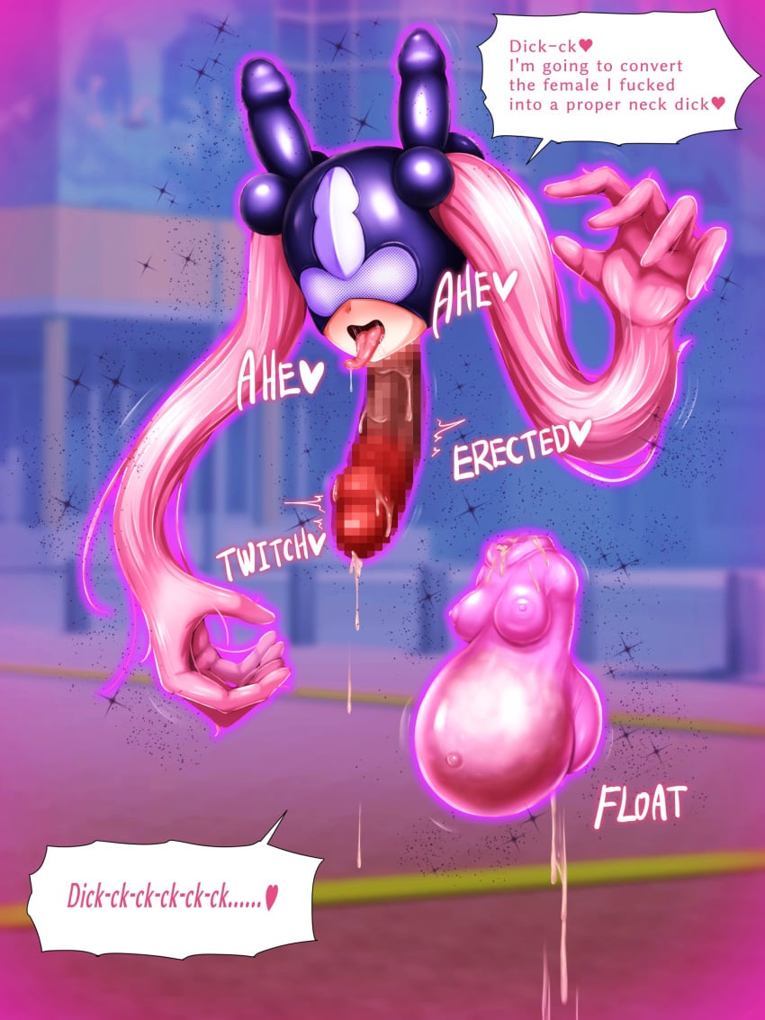 censored english_text hair_arms monme monophallia mosaic_censor onahole onahole_transformation original original_character penis penis_neck penis_transformation pink_hair pussy pussy_neck speech_bubble transformation twintails unusual_genitalia_placement unusual_penis_placement unusual_pussy_placement what