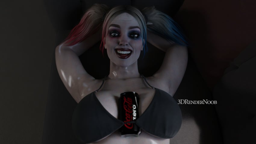 1girls 3d 3drendernoob bikini_top blender_(software) coke harley_quinn injustice_2 makeup pale_skin tagme twintails wet_skin