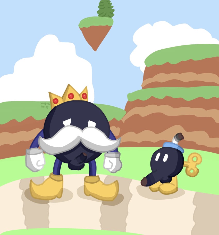 absurd_res big_penis bob-omb duo foreskin genitals hi_res humiliation king_bob-omb male male/male mario_(series) nintendo non-human non-human_only penis penis_humiliation small_penis small_penis_humiliation toony wotter_bottle_(artist)