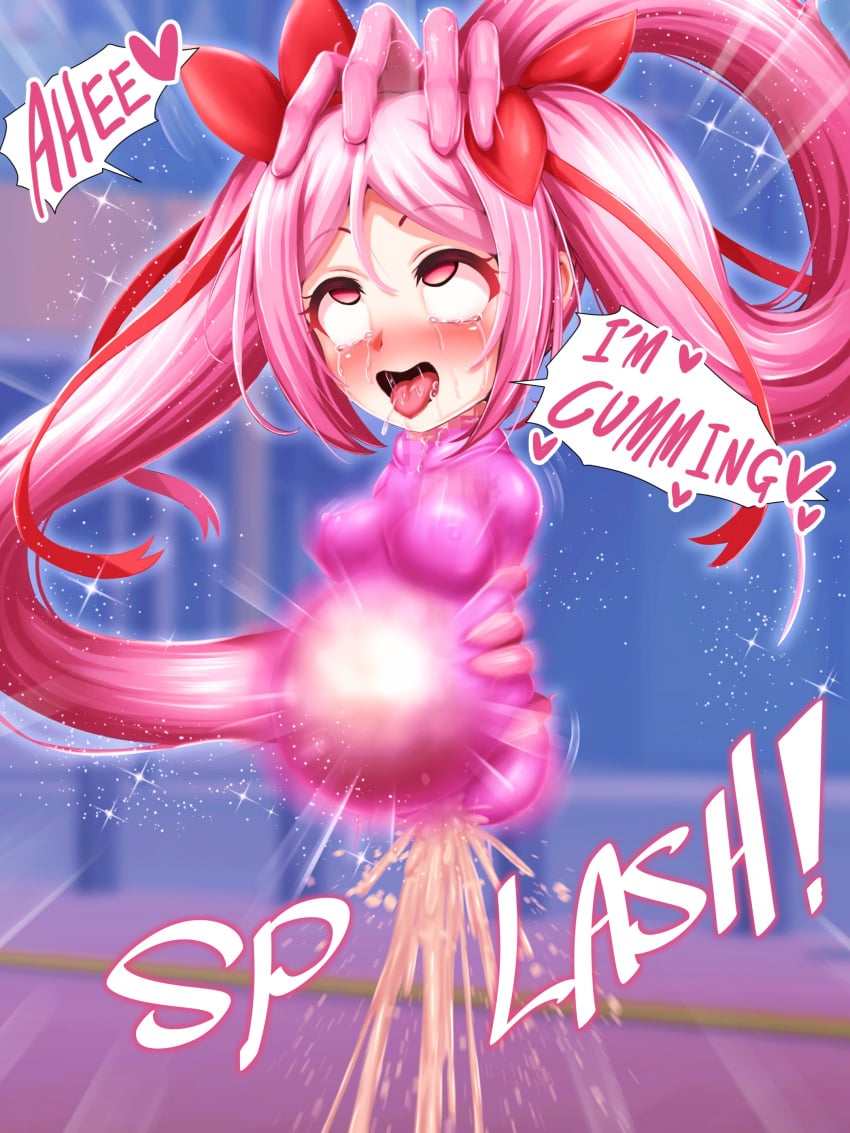 censored cum cum_in_onahole ejaculation english_text hair_arms masturbation monme monophallia mosaic_censor onahole onahole_transformation original original_character penis penis_neck penis_transformation pink_hair projectile_cum pussy pussy_neck speech_bubble twintails unusual_genitalia_placement unusual_penis_placement unusual_pussy_placement what