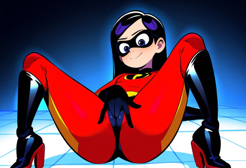 ai_generated cameltoe fingering fingering_through_clothes masturbating masturbation the_incredibles violet_parr