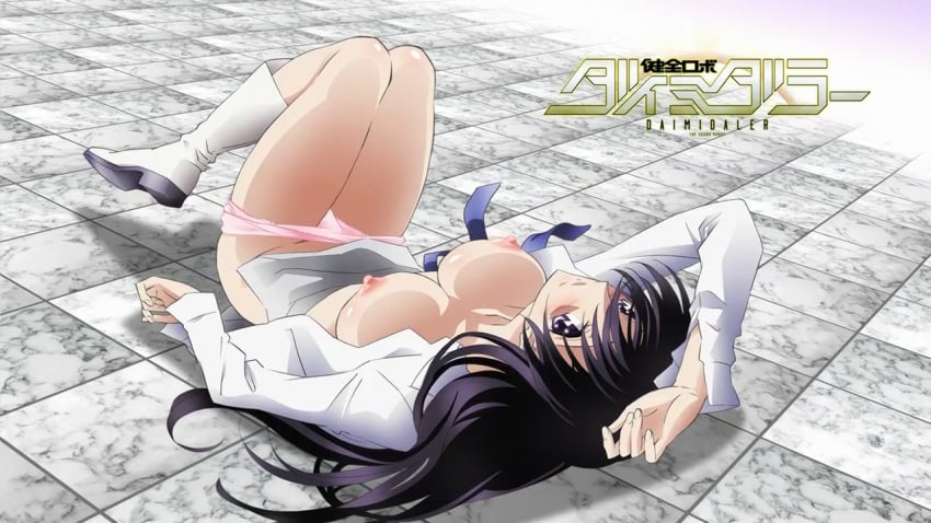 black_hair blush breasts kenzen_robo_daimidaler large_breasts legs long_hair screencap shiny_skin sonan_kyouko