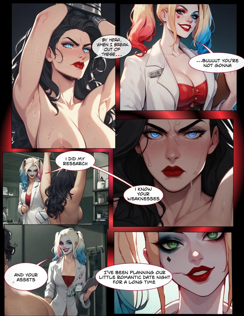 ai_generated bondage corruption femdom harley_quinn hypnosis jokerization lesdom medical wonder_woman yuri