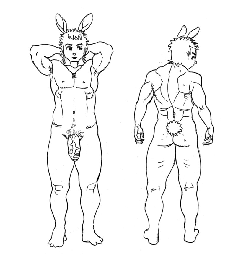 1p3p3nis absurd_res acne anthro armpit_hair ass body_hair genitals hair hare hare_(1p3p3nis) hi_res lagomorph leporid male male_only mammal monochrome muscular muscular_anthro muscular_male nipples pecs penis pubes scut_tail short_tail solo tail