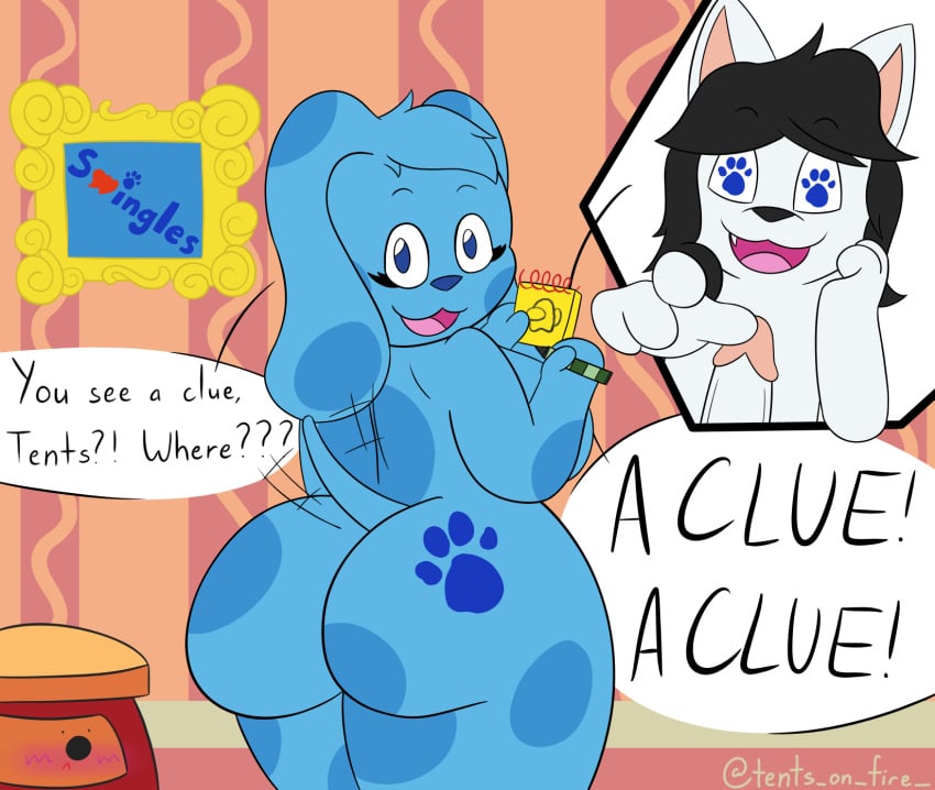 2024 animate_inanimate anthro asking asking_another asking_where ass big_butt black_hair black_nose blue's_clues blue_(blue's_clues) blue_body blue_eyes blue_fur blue_hair blue_nose blue_spots blush breasts canid canine canis dialogue digital_drawing_(artwork) digital_media_(artwork) domestic_cat domestic_dog english_text eyebrows eyelashes felid feline felis female floppy_ears footprint fur genitals gesture group hair hand_gesture hi_res holding_crayon holding_notebook holding_object inside looking_at_viewer male mammal markings motion_lines nickelodeon nude nude_anthro nude_female nude_male open_mouth open_smile pawprint penis picture_frame pink_tongue pointing smile speech_bubble spots spotted_body spotted_fur standing tail tail_motion tailwag tents_(tentsonfire) tentsonfire text thick_thighs tongue trio white_body white_fur