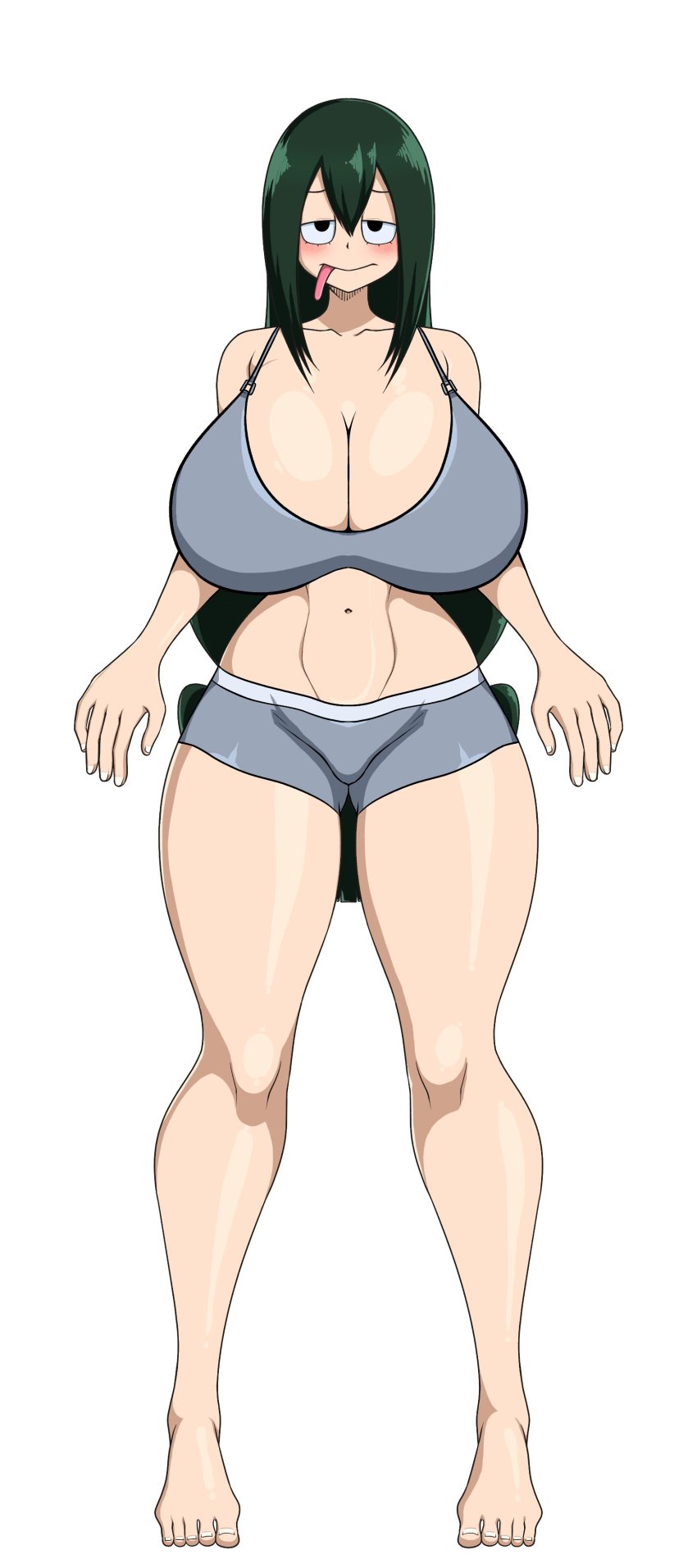 1girls big_breasts black_eyes blush boku_no_hero_academia green_hair huge_breasts my_hero_academia open_mouth sihkygmojsn smile standing thick_thighs tsuyu_asui wide_hips