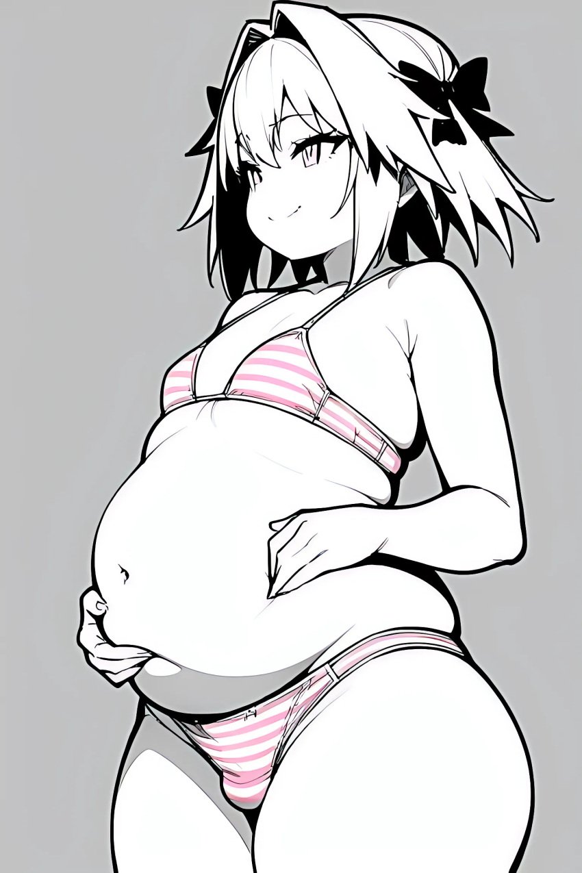 admiring_self ai_generated astolfo_(fate) bikini chubby chubby_femboy fat fat_ass fat_femboy obese obese_femboy overweight pink_eyes pink_hair proud weight_conscious weight_gain