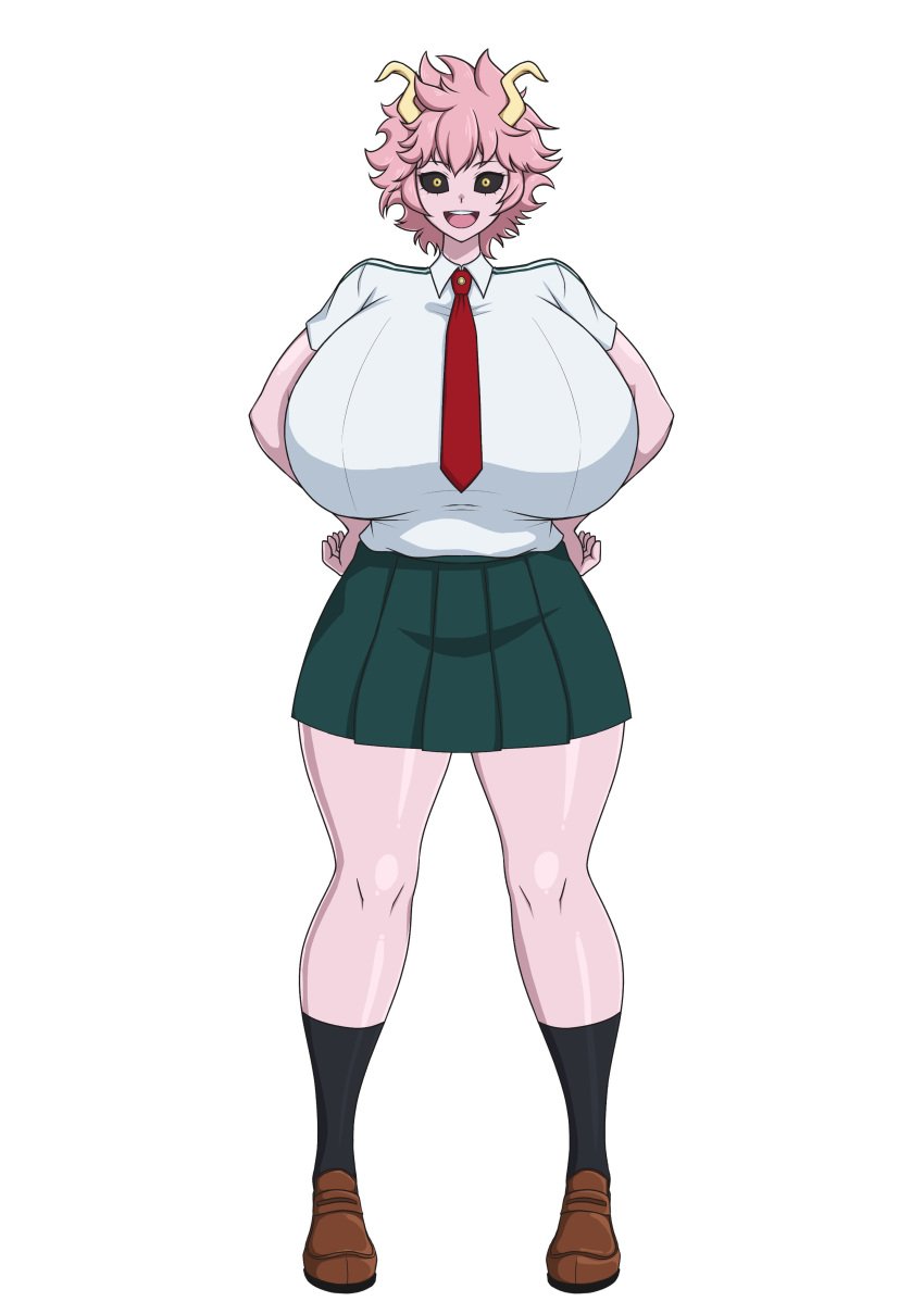 1girls big_breasts blush boku_no_hero_academia huge_breasts mina_ashido my_hero_academia open_mouth pink_hair pink_skin sihkygmojsn smile standing thick_thighs wide_hips yellow_eyes