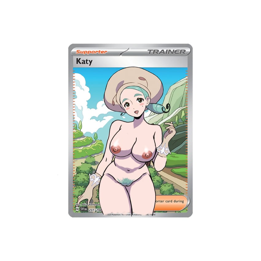 edit gloves green_hair hairy_pussy katy_(pokemon) milf nude_edit nude_female nude_filter pokemon sole_female