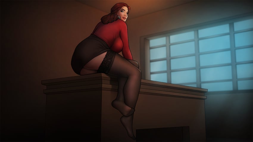 big_ass big_breasts desk feet female stockings the_night_driver