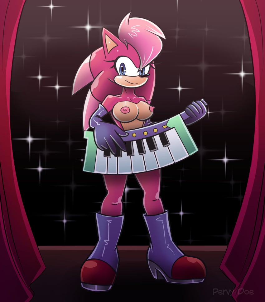 1girls boots breasts female female_only gloves instrument looking_at_viewer nipples nude nude_female pervydoe pink_hair purple_fur smile smiling sonia_the_hedgehog sonic_(series) sonic_the_hedgehog_(series) sonic_underground standing