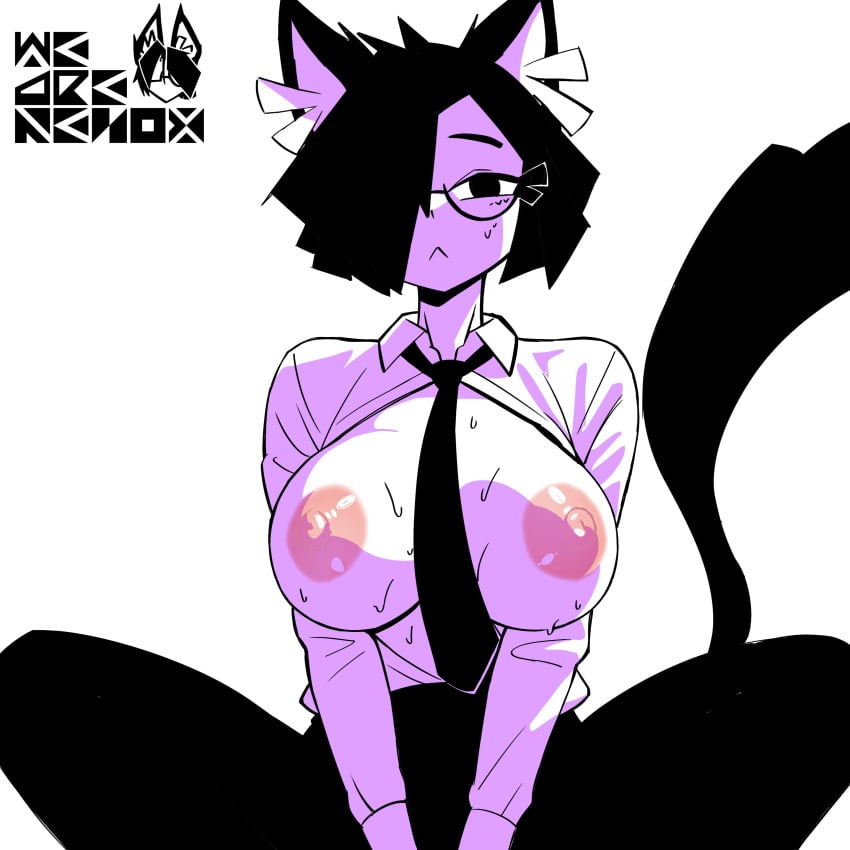 big_breasts breasts cat_ears cat_tail female female_focus female_only flashing_breasts horny human kenox_(artist) looking_at_viewer ms._kenox posing short_hair sitting sweat sweating tits_out