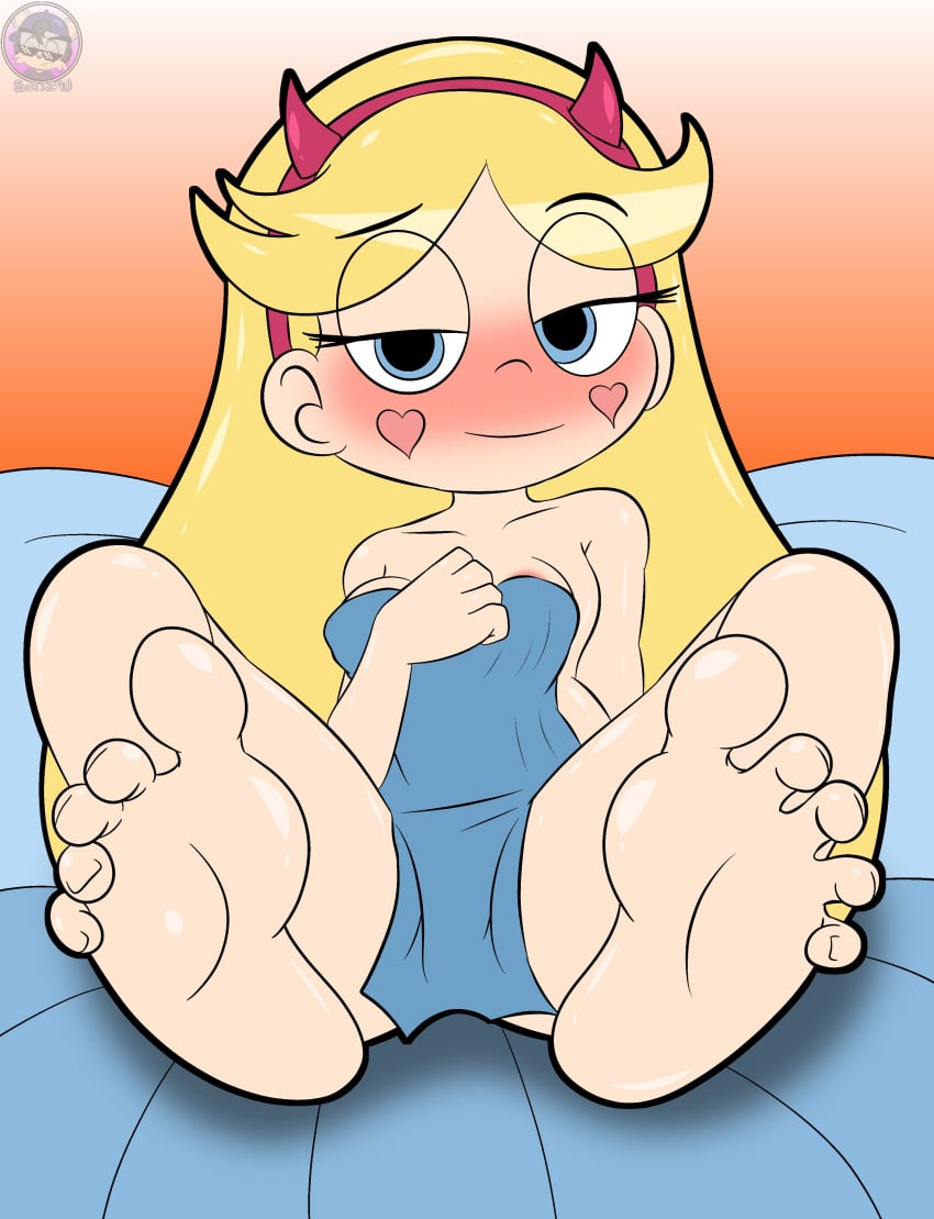 5_toes aged_up blonde_hair breasts disney disney_xd feet looking_at_viewer looking_pleasured sirjzau star_butterfly star_vs_the_forces_of_evil towel towel_only