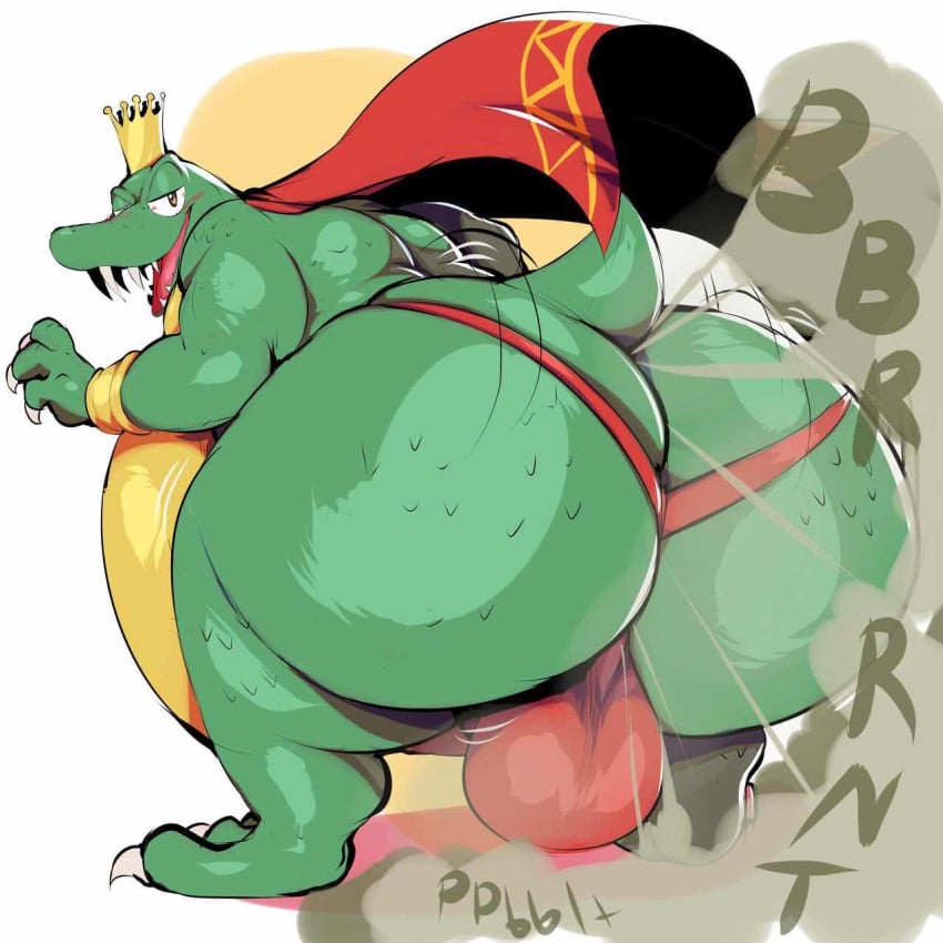 ass ass balls big_balls big_butt crocodile fart fat huge_butt k_rool kremling overweight scalie slobstash underwear underwear_only