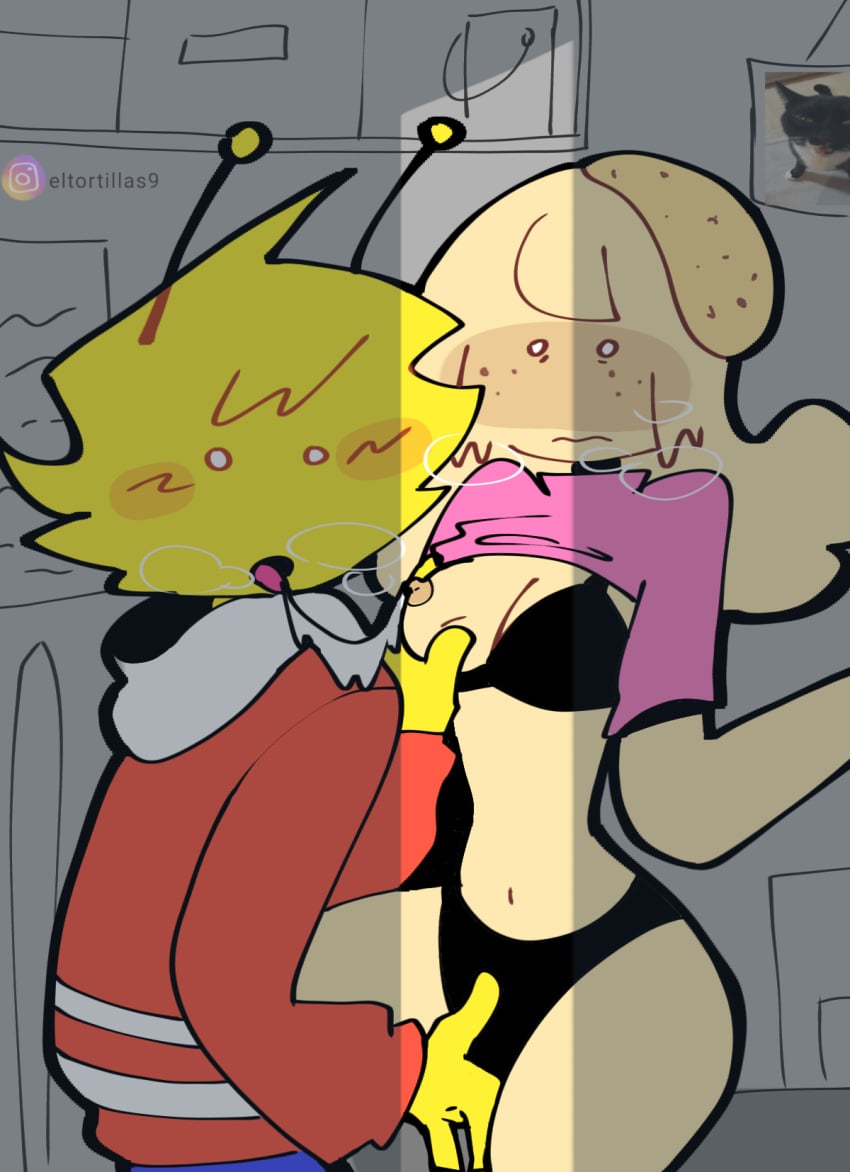 1boy 1boy1girl 1gils 1girl1boy bra clothing eltortillas9 eltortillas_(artist) female hiding incredibox_mod long_hair long_hair_female looking_at_viewer masturbation oc oc_x_canon original original_character simon_(sprunki) sprunki sprunki_oc sucking_nipples tori_(eltortillas) yellow_body