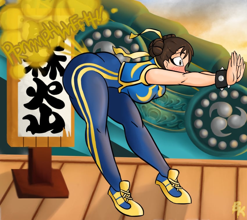 accidental_fart bent_over big_ass blush butterknife742 capcom chun-li chun-li_(street_fighter_alpha) embarrassed fart fart_cloud fart_fetish street_fighter street_fighter_alpha