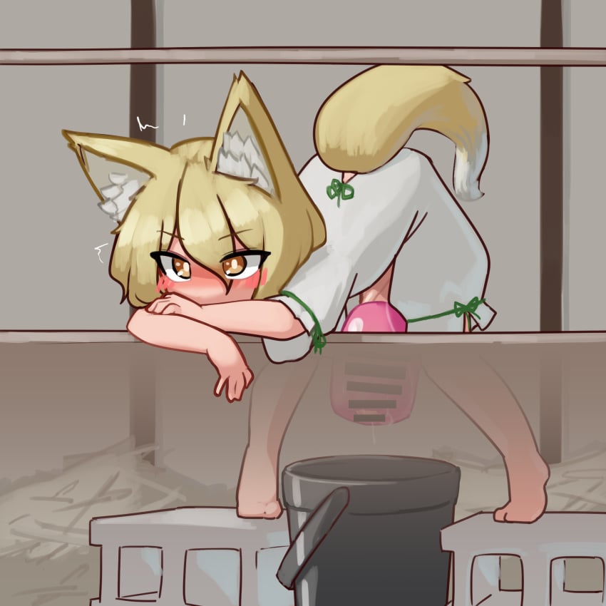 1futa artificial_vagina censor_bar censored cum_bucket fleshlight fox fox_ears fox_girl fox_tail futa_focus futa_only futanari hi_res highres kudamon masturbation touhou yellow_eyes zakozako_y