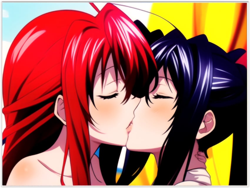 2girls ai_generated akeno_himejima flirting girl_on_girl high_school_dxd kissing lesbian_couple lesbian_kiss lesbian_sex lovers rias_gremory yuri yuri yuri