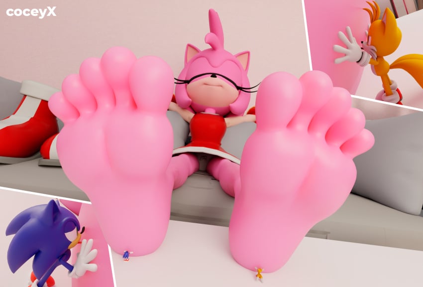 3d 5_toes amy_rose anthro coceyx digital_media_(artwork) extreme_size_difference feet female foot_fetish foot_lick foot_play giantess group hi_res humanoid_feet licking male male/female micro plantigrade sega size_difference soles sonic_(series) sonic_the_hedgehog sonic_the_hedgehog_(series) tails tails_the_fox toes tongue trio